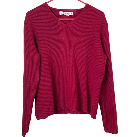 A. Giannetti Red 100% Cashmere V Neck Sweater Size L/XL - Picture 1 of 10